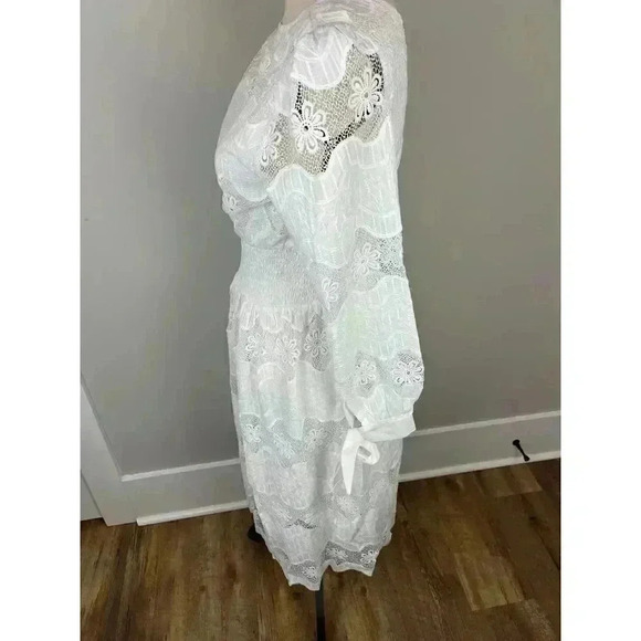 Burryco Midi Dress White Lace Bow Detail Coquette Sheer Women's Sz Small NWT - Picture 7 of 14